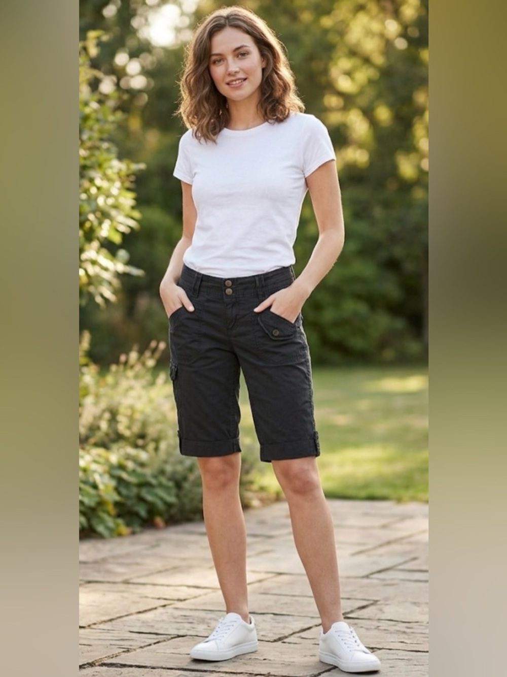 DKNY Jeans Gunmetal Black Cargo Bermuda Shorts - Size 8